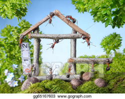 Clip Art - Team of ants constructing wooden house, teamwork. Stock ...