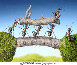 Drawing - Team of ants carry log on bridge, teamwork. Clipart ...