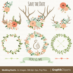 Rustic Wedding Clipart. Vector Flowers, Floral Antlers, Floral ...