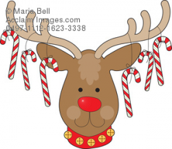 Clipart Picture of a Cute Cartoon Reindeer with Candy Cane Ornaments ...