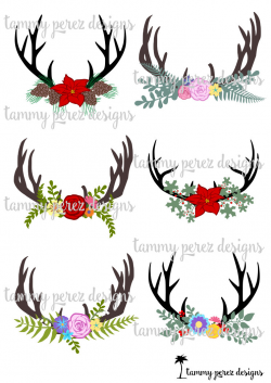 Deer Antler Flowers Monogram SVG DXF File Digital File for
