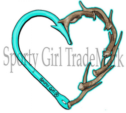 Sporty Girl Apparel mint heart hook and antler decal hunting and ...