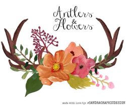Antlers and flowers clip art ~ Illustrations ~ Creative Market