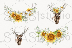 Deer Flower Crown Sunflowers Clipart ~ Illustrations ~ Creative Market