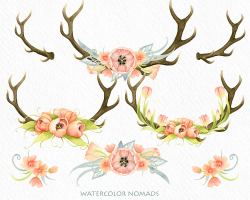 Watercolor Deer Antlers Clipart, spring flowers, tulipa, digital ...