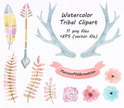 Watercolor Tribal Clipart Antler clipart Floral antler clip | Etsy ...