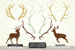 Antlers deer silhouette vector clip ~ Illustrations ~ Creative Market