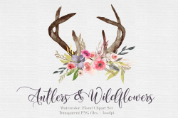 Antlers & flowers Watercolor Clipart ~ Illustrations ~ Creative Market