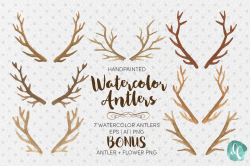 Watercolor Antlers Clip Art | AI EPS PNG by Lilium Pixel SVG ...