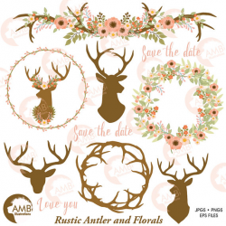 Rustic Wedding clipart, Floral Antlers, Antler and Floral Wedding ...