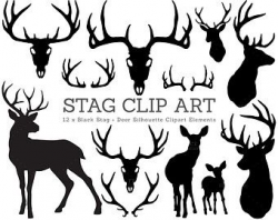 Stag Silhouette Deer Christmas Clip Art. Antlers, Skull, Bambi ...
