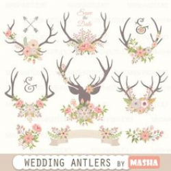 Deer Horn with Flowers. Floral Antlers Clipart, Vector Flowers, Boho ...