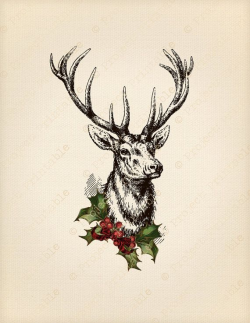 Instant Download Printable CHRISTMAS Stag Deer with Antlers COLOR ...