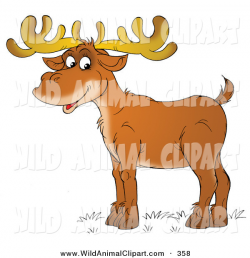 Clip Art of a Male Deer with Antlers, Standing in Profile and ...