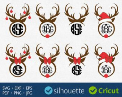 Christmas Reindeer Svg Antlers Monogram Svg Cricut Christmas svg ...