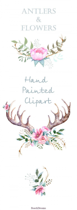Hand drawn clip art flowers and stag horns - Romantique Horns ...
