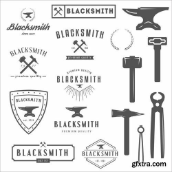 Collection of different vector images blacksmith anvil hammer tongs ...