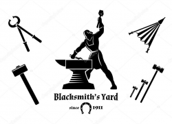 Vintage blacksmith. Hammer and tongs, anvil and craft, logo and ...