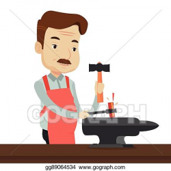 EPS Vector - Blacksmith working metal with hammer on the ...