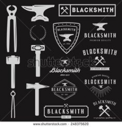Collection of different vector images blacksmith anvil hammer tongs ...
