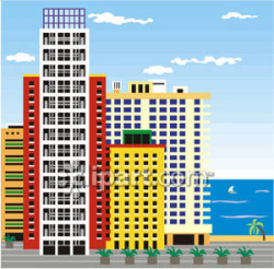 Huge Apartment Complex on the Beach - Royalty Free Clipart Picture