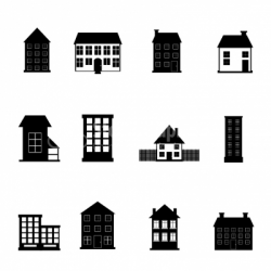House and Apartment Building black & white icon set - Illustrati ...
