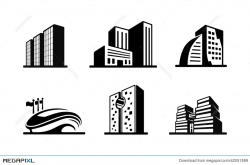 Set Of Black And White Vector Building Icons Illustration 42051889 ...