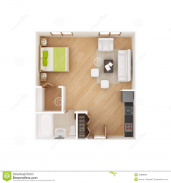 Studio Apartment Floor Plan Isolated White Top View - Tikspor