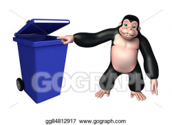 Drawing - Cute gorilla cartoon character with dustbin. Clipart ...