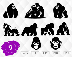 GORILLA SVG, monkey svg, gorilla silhouette, gorilla clipart ...