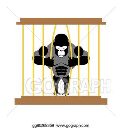 Vector Art - Gorilla in cage in zoo. strong scary wild animal in ...