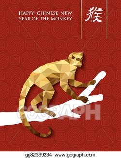 EPS Illustration - 2016 chinese new year monkey gold low poly tree ...