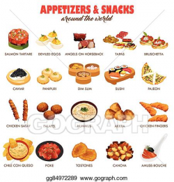 EPS Illustration - Appetizers and snacks icons. Vector ...