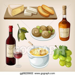 Stock Illustration - Set of french drinks and appetizer. Clipart ...