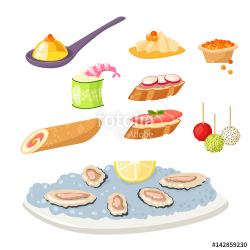 Various meat canape snacks appetizer fish and cheese banquet ...