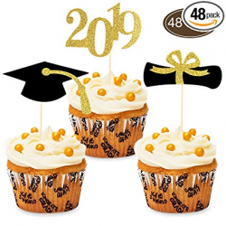 2019 Congrats Graduation Cupcake Toppers, Food/Appetizer Picks For  Graduation Party Decorations, Set of 48