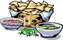 Clipart Picture of a Basket of Corn Chips with Guacamole and Salsa ...