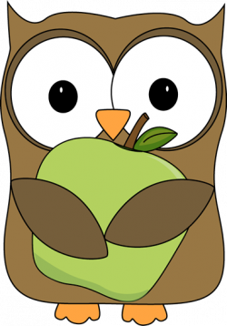 Owl Holding a Green Apple Clip Art - Owl Holding a Green Apple Image