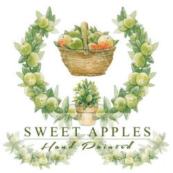 Sweet apples, 4 clipart hand-painted, frame, border, basket and ...