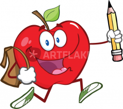 Apple With School Bag And Pencil Goes To School