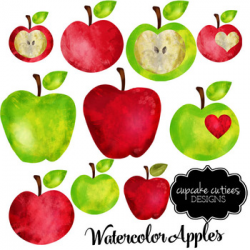 Watercolor Apple Teacher Digital Clip Art by Cupcake Cutiees Designs
