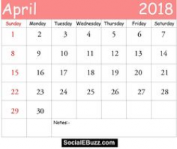 2018 April Calendar Printable http://socialebuzz.com/april-2018 ...