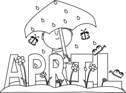 Black and White Month of April Rain Clip Art - Black and White Month ...