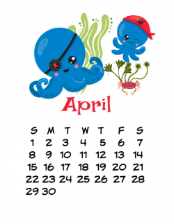 Cute April 2018 Calendar Clipart – Printable Calendar & Template