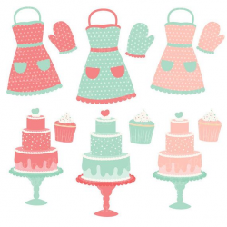 Professional Baking Clipart & Vectors in Mint and Coral - Kitchen ...