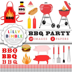 40% off Barbecue Party clipart gingham hot dog, hamburger, BBQ ...