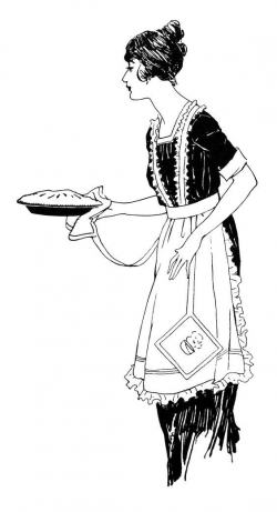 vintage food clipart, woman serving pie, free black and white clip ...