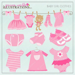 Baby Girl Clothes Cute Digital Clipart for Card Design, Scrapbooking ...