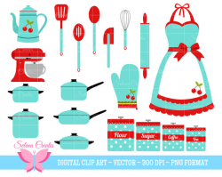 Retro Kitchen Clipart Set, Digital Clipart, Clip Art, Retro Apron ...