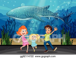 Vector Art - Family and killing whale in aquarium. Clipart Drawing ...